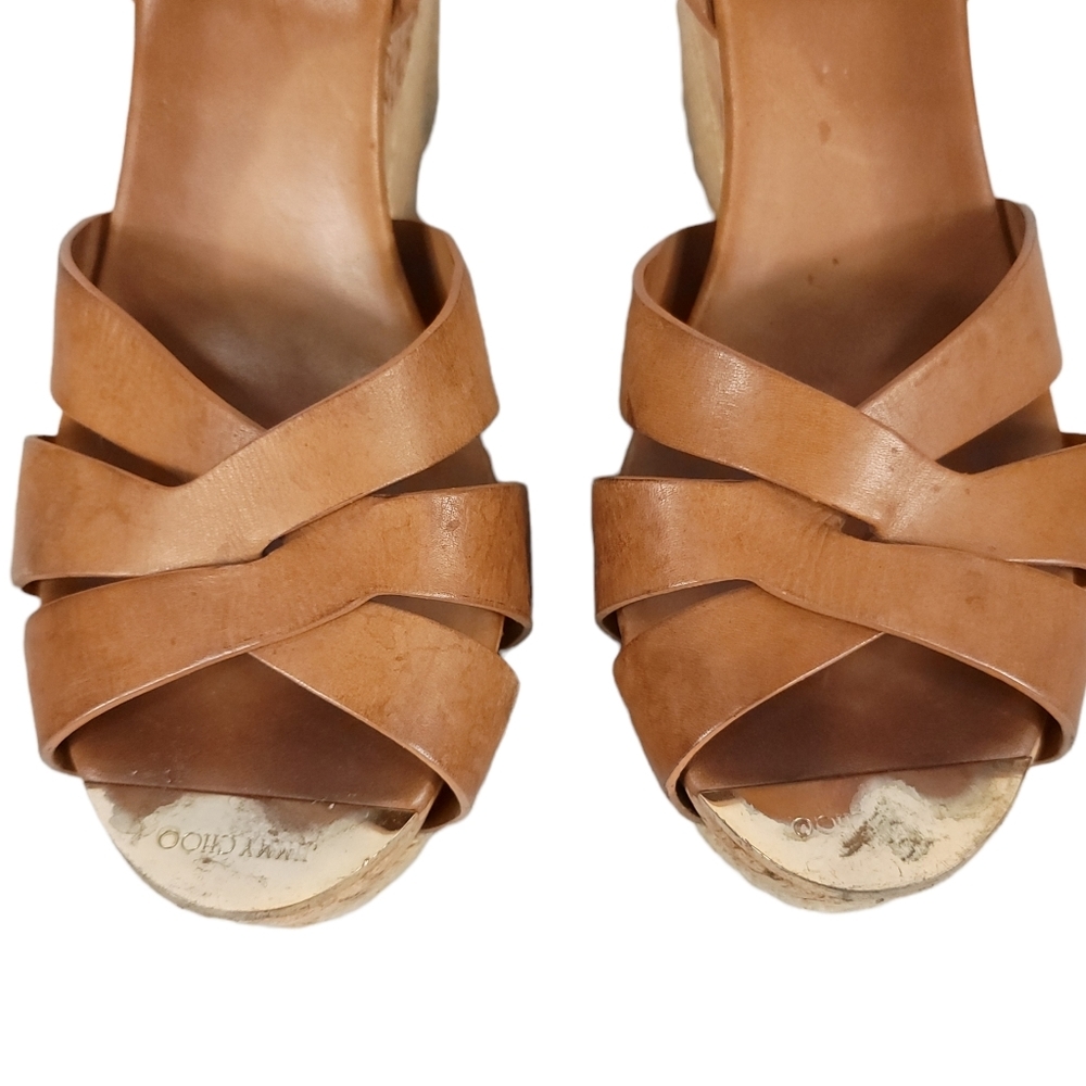 Jimmy Choo Tan Vachetta Leather Wedges​ 42 - Flawed Gem! - Picture 2 of 16